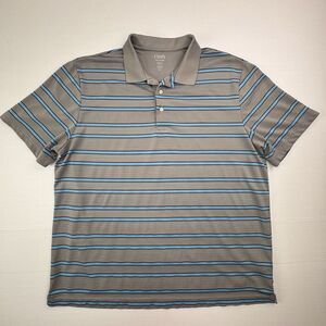Chaps Men’s XXL Gray Blue Striped Polo Shirt Short Sleeve Casual Golf